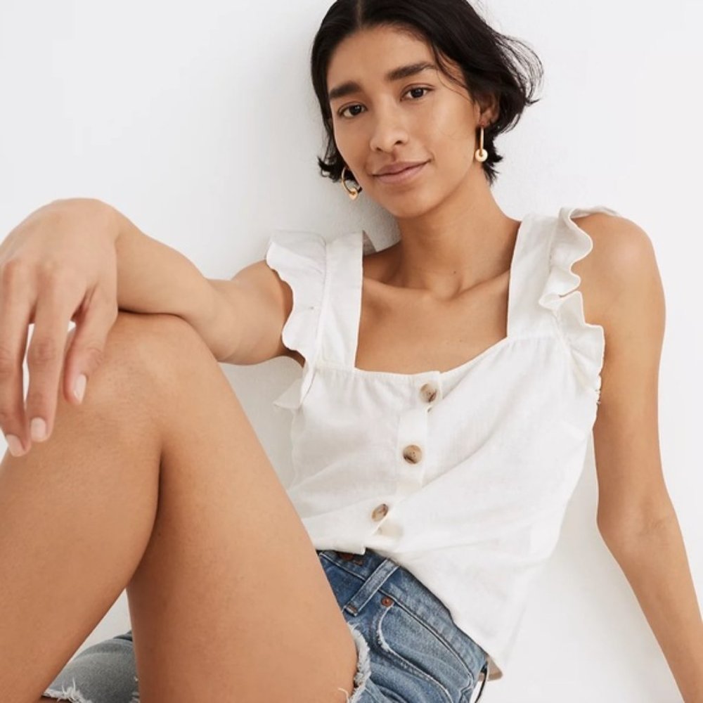 Madewell linen blend ruffle strap button up